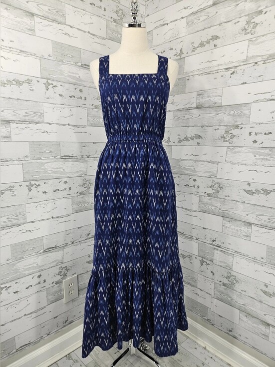 Dresses & Skirts - Sleeveless Square-Neck Blue Ikat Maxi Dress